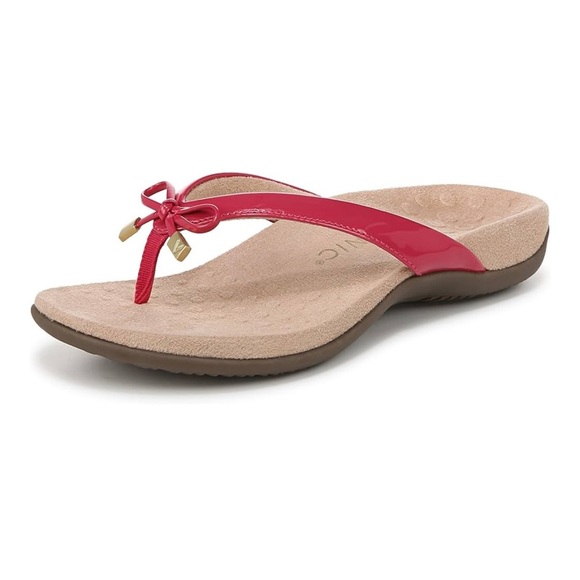 Vionic Bella Viva Magenta Red Patent Bow Thong Flip Flop Comfort Sandals - Picture 1 of 10